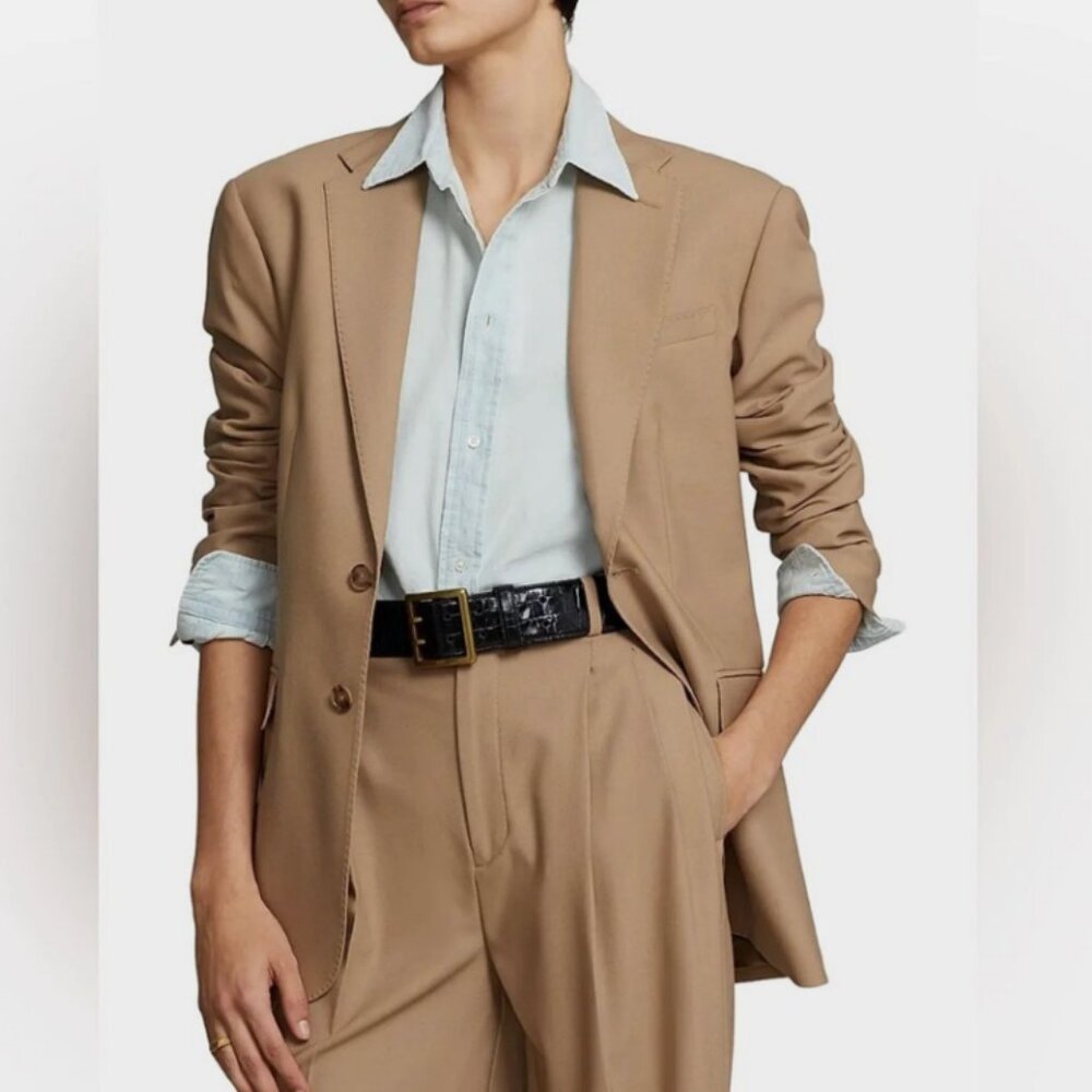 NWT Polo Ralph Lauren Womens Camel Wool Blazer Size 10 Italian Fabric Portugal